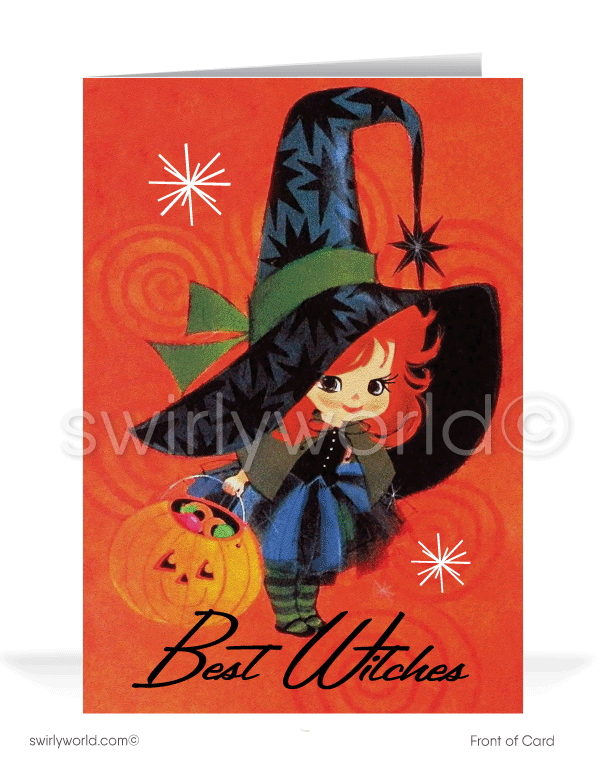 1950’s vintage mid-century retro "Best Witches" Happy Halloween Greeting Cards for Business Customers.