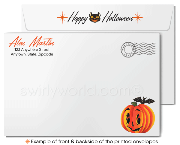 Vintage 1920s-1930s Art Deco Retro Cute Ghost Pumpkin Printed Halloween Greeting Cards