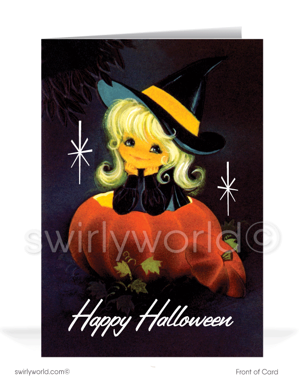 Retro 1960's Best Wishes "Bewitched" Mid-Century Vintage Printed Halloween Cards