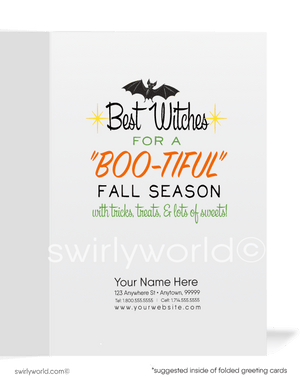 Vintage Blonde Pin-up Girl 1950's Halloween Card with Skeleton, Pumpkins & Black Cat