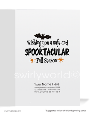 Retro Mid-Century Halloween Card with Ghost, Pumpkin, and "BOO!" in 1950s Style