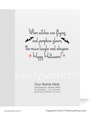 Vintage 1930s Pumpkin Couple and Witches Halloween Greeting Card