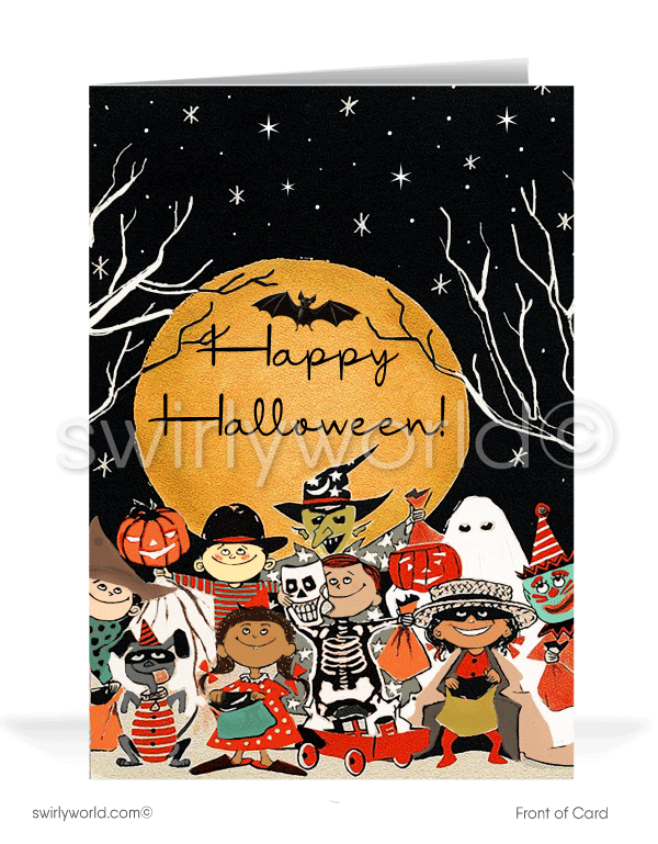 1960’s vintage mid-century retro Happy Halloween Greeting Cards for Business Customers. vintage halloween cards.