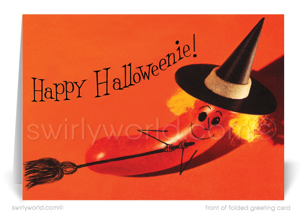 1950s-1960s "Happy Halloweenie" Mid-Century Vintage Printed Halloween Greetings Cards