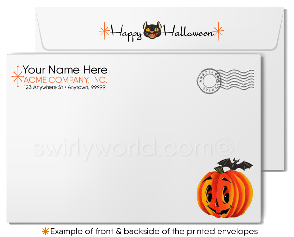 1950's-1960's Vintage Halloween Card with Dancing Kitty Cat and Jack-o'-Lantern