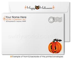 1950's-1960's Vintage Halloween Card with Dancing Kitty Cat and Jack-o'-Lantern