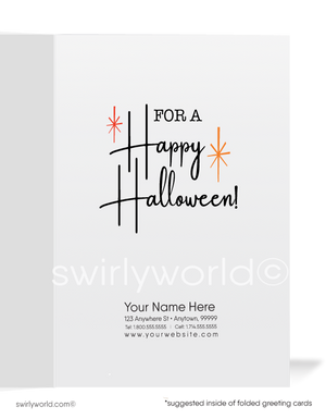 Mid-Century Vintage Halloween Card with Kitschy Witch and Cauldron in 1950s-1960s Style