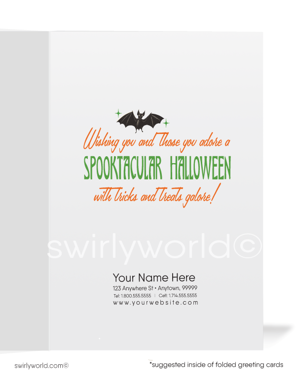 1940s-1950s Mid-Century MCM Vintage Pumpkin Printed Halloween Greetings Cards