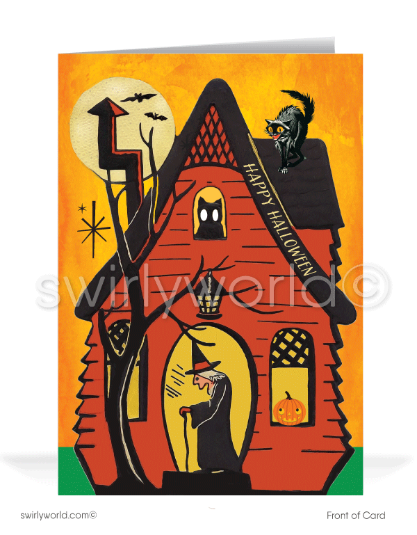 1960’s vintage mid-century retro Happy Halloween Greeting Cards for Business Customers.