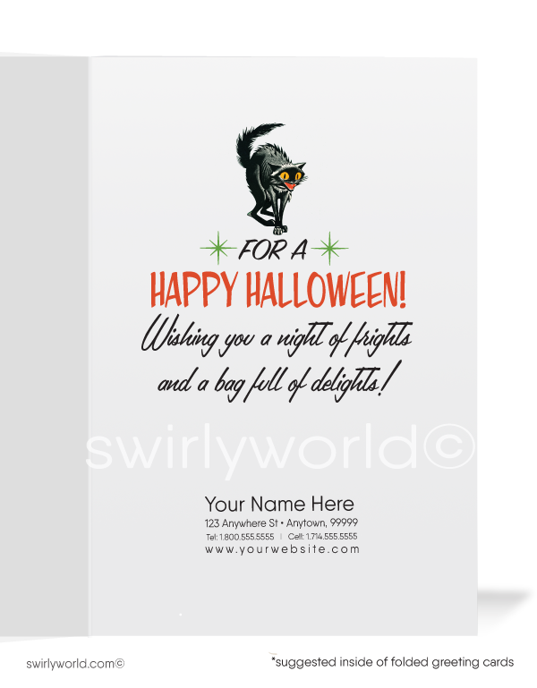 Vintage Witches 1950s-1960s Mid-Century Retro Printed Halloween Greeting Cards