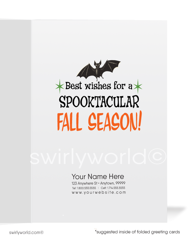 Celebrate the 1950s with Swirly World's Vintage Pirate Pumpkin Halloween Greeting Cards. Featuring a kitschy boy in a pirate costume carving a pumpkin, with retro "Happy Halloween" typography against a vibrant orange sky and yellow moon. Choose single-panel or folded options, with customizable envelopes.