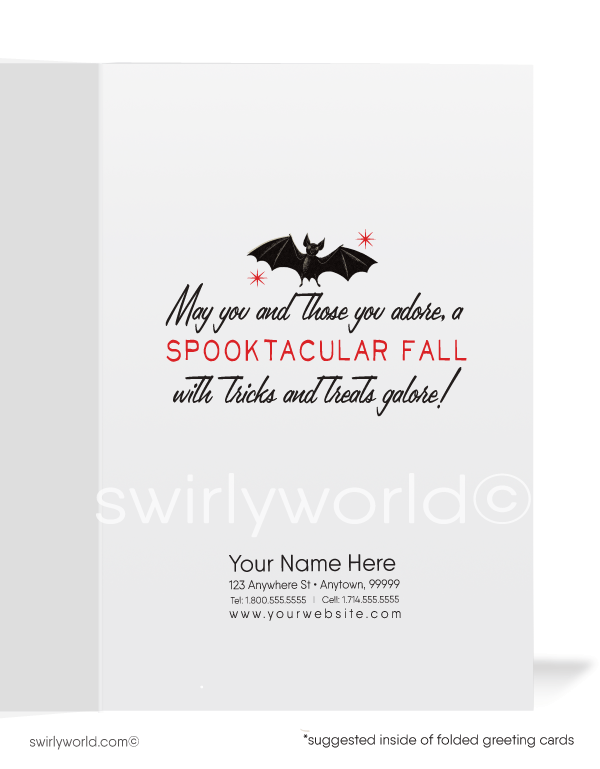 1940s-1950s Retro Vintage Witch and Ghosts Happy Halloween Greetings Cards