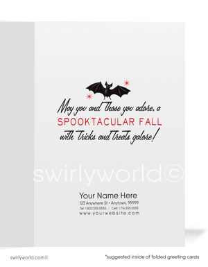 Mid-Century Halloween Card with Witch, Ghost, and Black Cat in 1940s-1950s Style