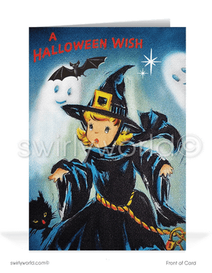 1940s-1950s Retro Vintage Witch and Ghosts Happy Halloween Greetings Cards