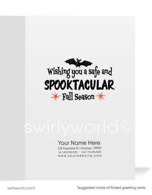 Vintage 1950s-1960s Halloween Card with Haunted House, Ghost, and Witch on Broom