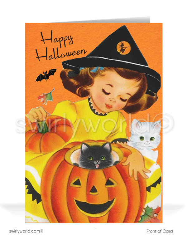 Mid-Century Vintage Retro 1950's-1960's Witch Jack-o-Lantern Halloween Cards