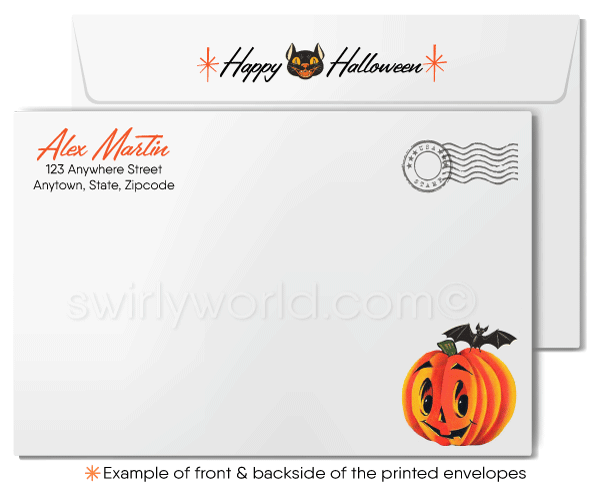 Mid-Century Retro Vintage 1950s-1960s Cute Black Cat Printed Halloween Greeting Cards