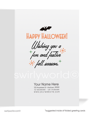 1930s-1940s Vintage Art Deco Halloween Card with Black Cat, Owl, and Pumpkin Ghost