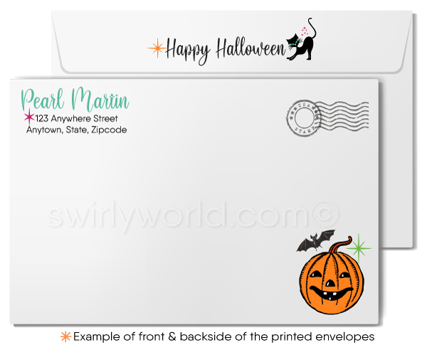 Vintage 1920s-1930s Art Deco Halloween Card with Glamorous Lady and Jack-o-Lantern