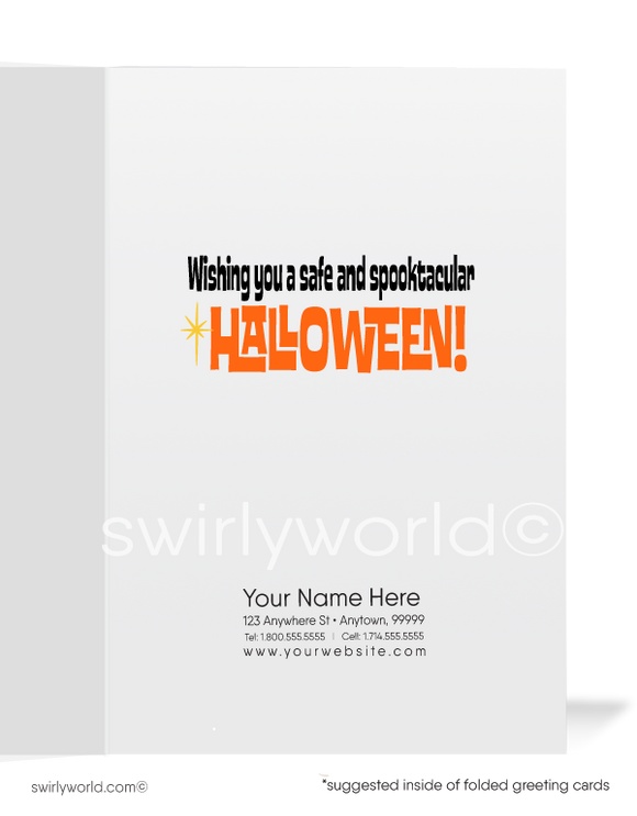 1960’s vintage mid-century retro mod Happy Halloween Greeting Cards for Business Customers.