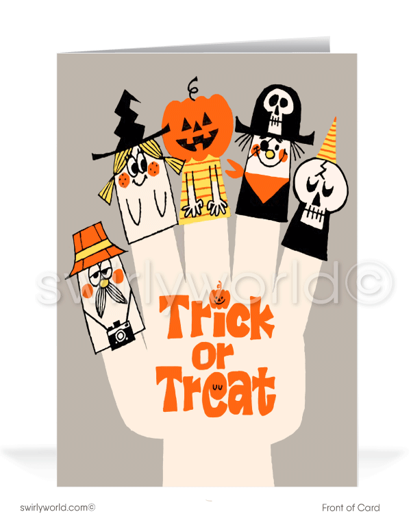 1960’s vintage mid-century retro mod Happy Halloween Greeting Cards for Business Customers.