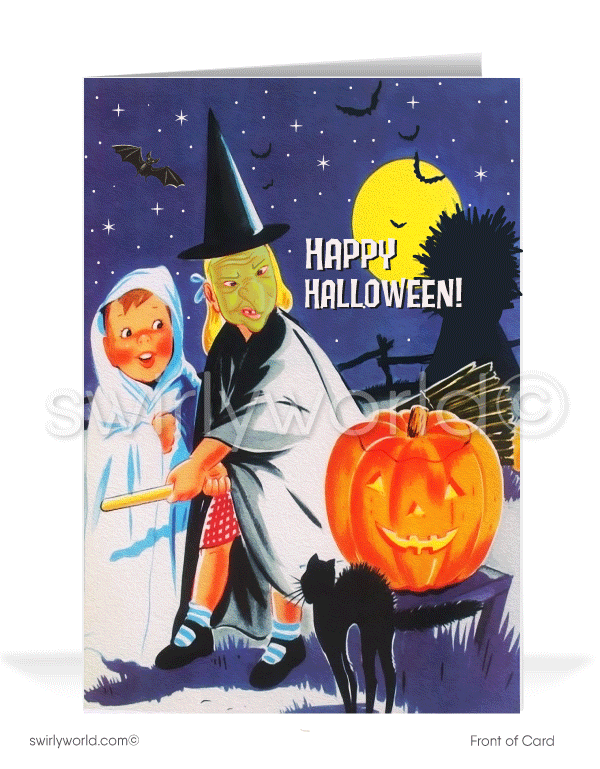 Mid-Century Retro Vintage 1930s-1940s Trick or Treat Halloween Greeting Cards