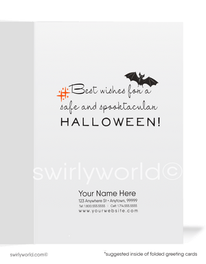 Vintage Halloween Card with Black Cat, Jack-O-Lantern, and Bat in Kitschy 1940s-1950s Style