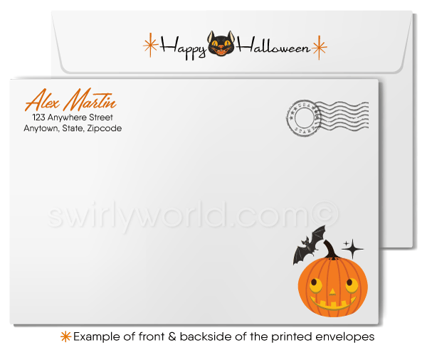 1930's-1940's Mid-Century Vintage Pumpkin Printed Happy Halloween Greetings Cards