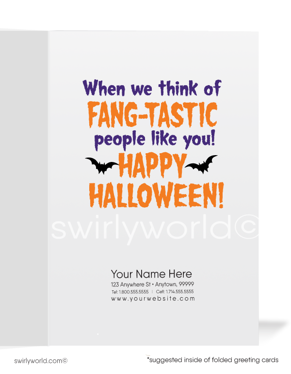 Funny Vampire Bats "We Go All Batty" Business Printed Halloween Cards for Customers
