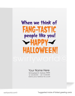 Funny Vampire Bats "We Go All Batty" Business Printed Halloween Cards for Customers
