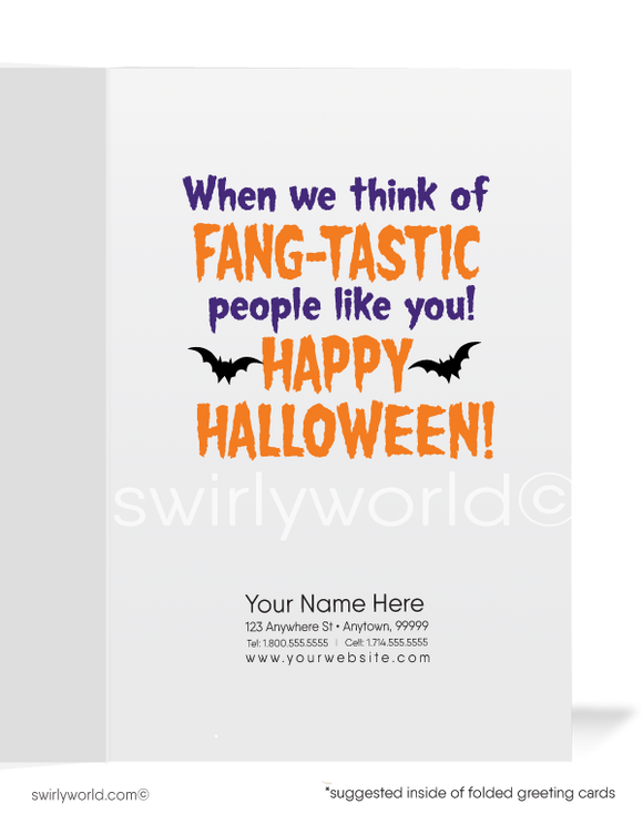 Funny Vampire Bats "We Go All Batty" Business Printed Halloween Cards for Customers