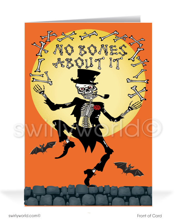 Funny Skeleton "No Bones About It" Business Printed Halloween Greeting Cards for Clients