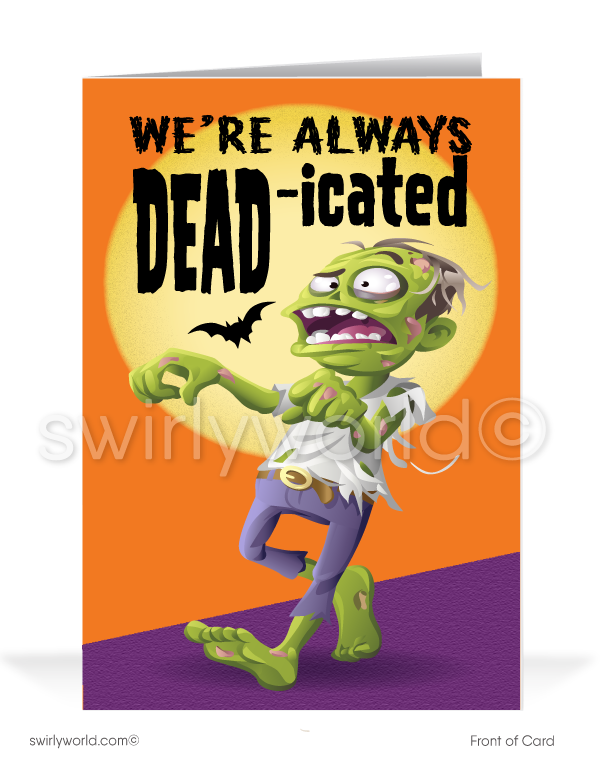 Funny Zombie Humorous Business Halloween Cards for Customers