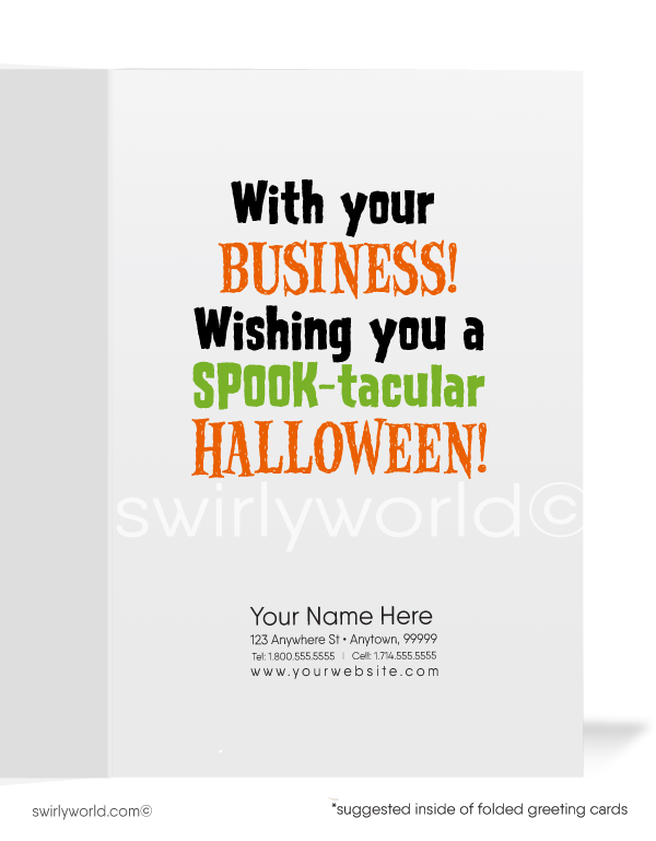 Funny Cartoon Bride of Frankenstein Company Business Halloween Cards for Customers