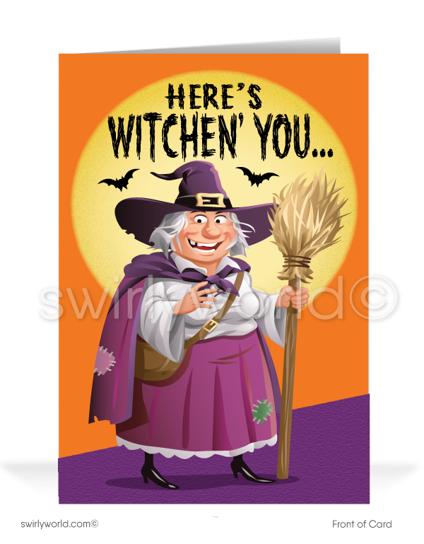 Funny Witch Humorous Business Printed Halloween Greeting Cards for Customers