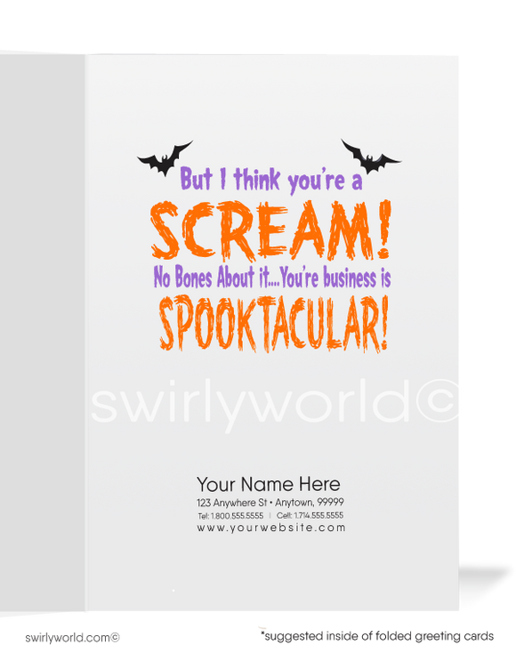 Funny Skeleton Cartoon Printed Halloween Greeting Cards for Business Customers