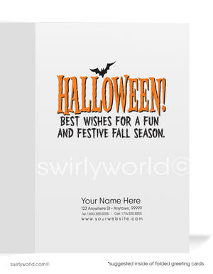 Funny Pumpkin-Head Jack-o-lantern Business Printed Halloween Cards for Customers