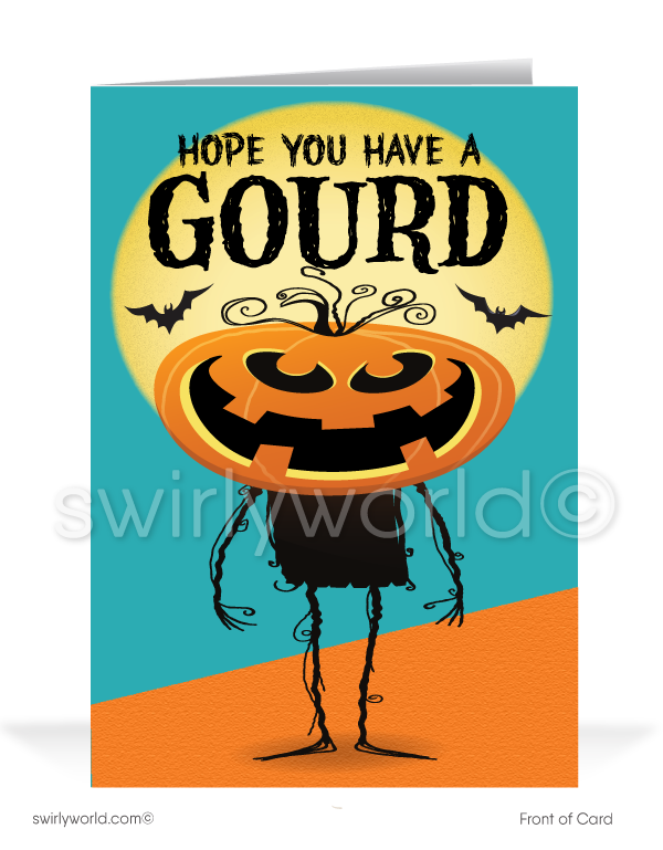Funny Pumpkin-Head Jack-o-lantern Business Printed Halloween Cards for Customers