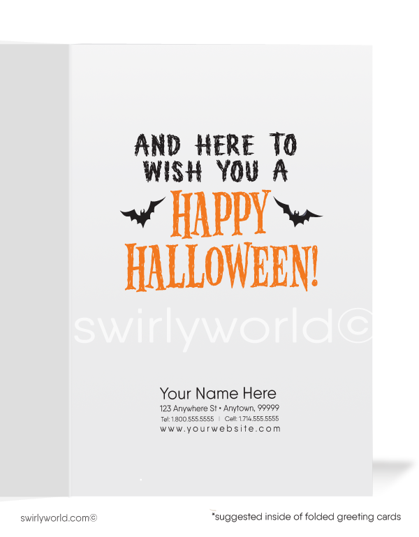 Add humor to your Halloween with Swirly World's Hip-Hop Vampire Greeting Card. Featuring a vampire busting out of a coffin with "Straight Outta the Coffin," this card is perfect for spooky fun. Personalize with your name, logo, and more. Customizable envelopes available!