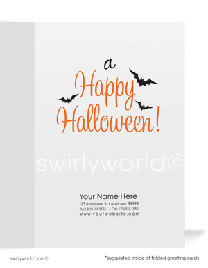 Cute Witch Cartoon with Black Cat and Pumpkin Printed Client "Happy Halloween" Cards 