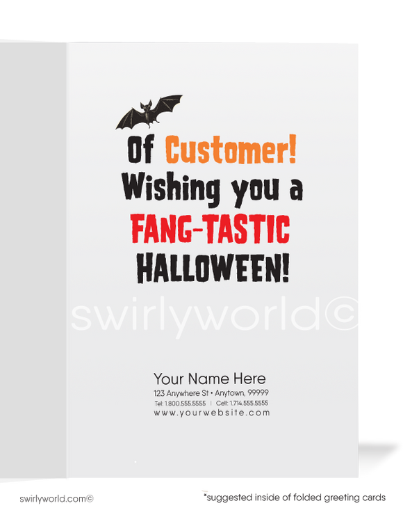 Funny Humorous Cartoon Vampire Printed Happy Halloween Greeting Cards for Business