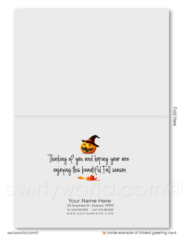 Whimsical Autumn Tree Leaves Happy Halloween Greeting Cards for Business Customers