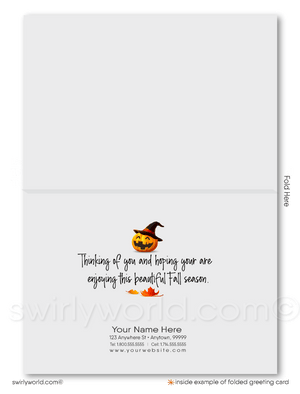 Whimsical Halloween Greeting Card - Autumn Tree & Pumpkin Swing Design