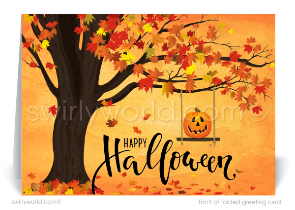 Autumn Fall Foliage Happy Halloween Greeting Cards for Business Customers.