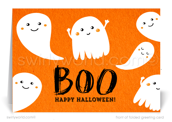 Corporate Professional Company Happy Halloween Greeting Cards for Realtor Customers. Cute ghosts halloween