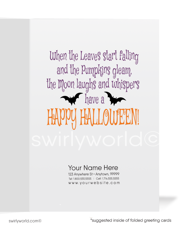 Capture Halloween charm with Swirly World's Scarecrow & Jack-o'-Lantern Greeting Card. Featuring a scarecrow with a Jack-o'-lantern head and a playful black cat in a pumpkin, this card is perfect for spreading festive joy. Customizable envelopes available for a personal touch!