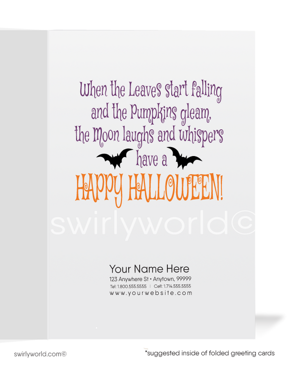 Funny Pumpkin Scarecrow with Black Cat Printed Halloween Greeting Card for Customers 