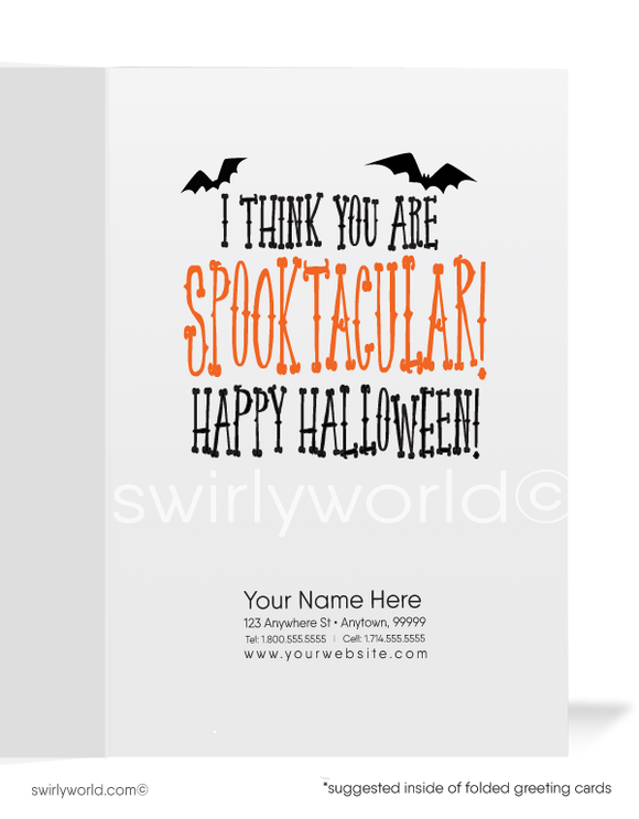 Funny Skeleton and Pumpkins Humorous Business Printed Halloween Cards for Customers