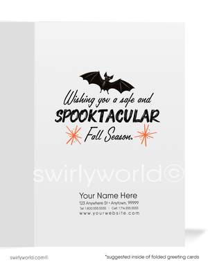 1950s-1960s Mid-Century MCM Halloween Card with Spooky Owl, Ghost, and Golden Moon