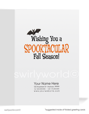 Mid-Century Modern Halloween Card with Spooky Tree, Black Cat, and Jack-o'-Lantern